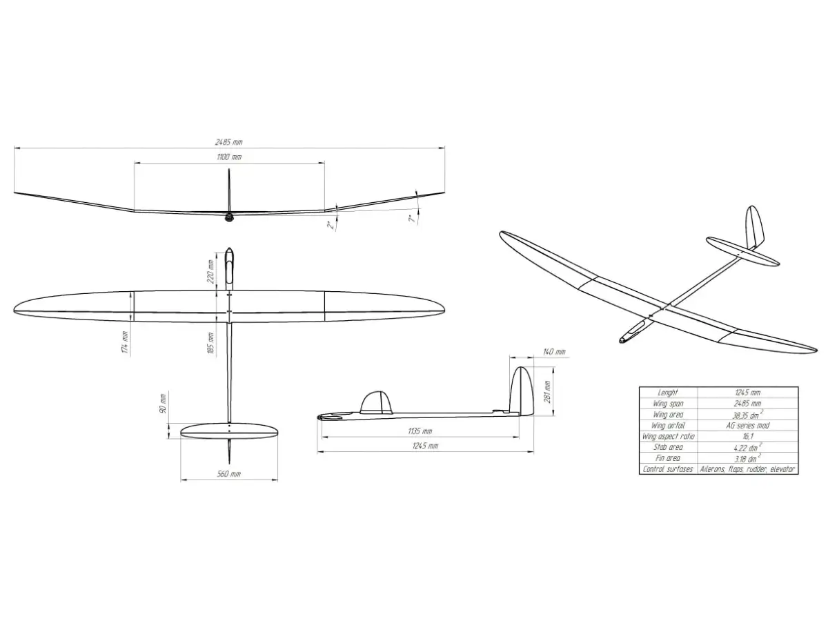 Altis F5J 400 thermal glider general plan